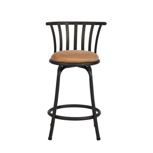 Set of Two 24" Brown and Black Microfiber and Metal Low Back Counter Height Swivel Bar Chairs - Image 3