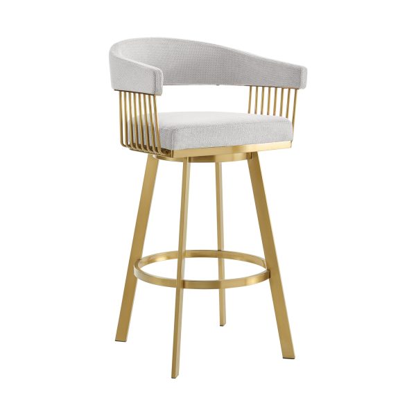 30" Silver and Gold Fabric and Stainless Steel Low Back Bar Height Swivel Bar Chair - Image 3