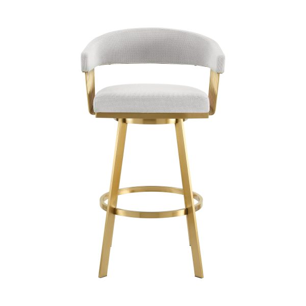 30" Silver and Gold Fabric and Stainless Steel Low Back Bar Height Swivel Bar Chair - Image 2