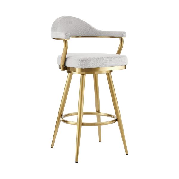 26" Silver and Gold Fabric and Stainless Steel Counter Height Swivel Bar Chair - Image 3