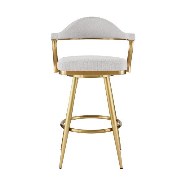 26" Silver and Gold Fabric and Stainless Steel Counter Height Swivel Bar Chair - Image 2