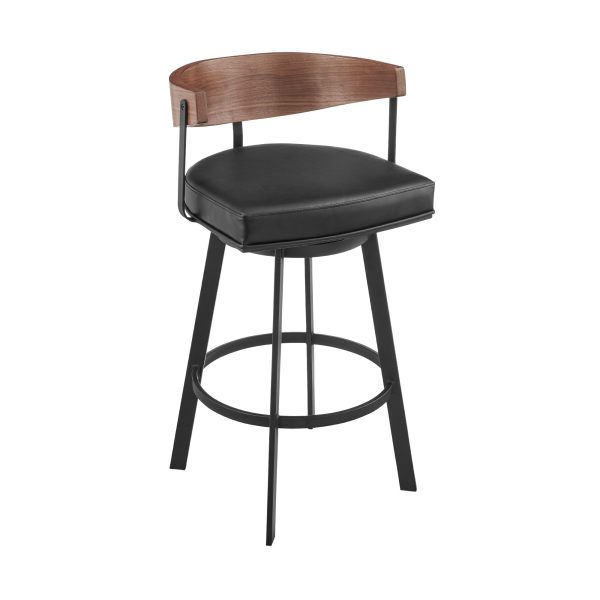 26" Black and Brown Faux Leather and Iron Low Back Counter Height Swivel Bar Chair - Image 2