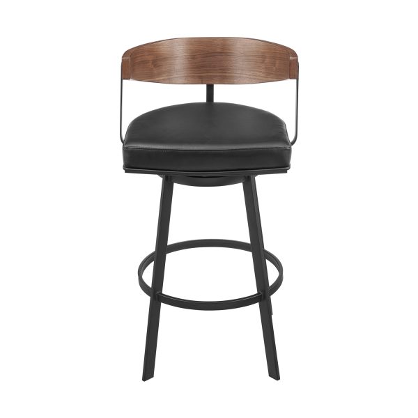 26" Black and Brown Faux Leather and Iron Low Back Counter Height Swivel Bar Chair - Image 3