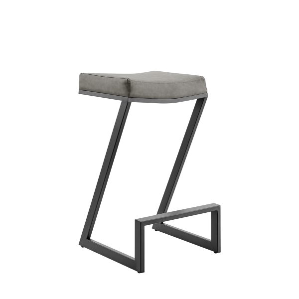 30" Gray and Black Faux Leather and Iron Backless Bar Height Bar Chair - Image 2