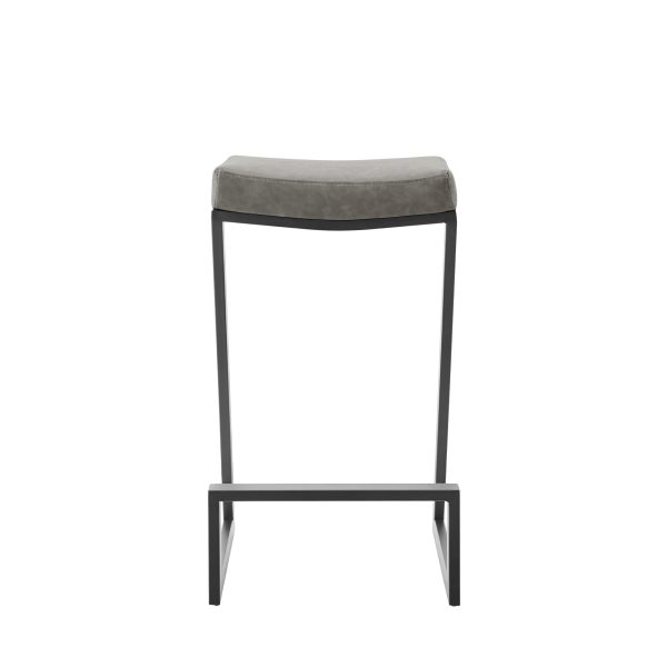30" Gray and Black Faux Leather and Iron Backless Bar Height Bar Chair - Image 3
