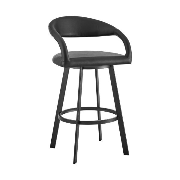 30" Black Faux Leather and Iron Low Back Bar Height Swivel Bar Chair - Image 3