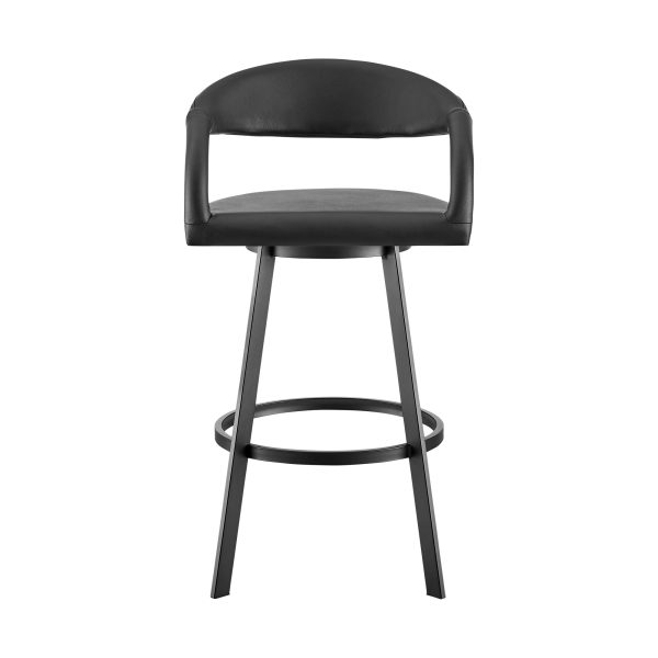 30" Black Faux Leather and Iron Low Back Bar Height Swivel Bar Chair - Image 2