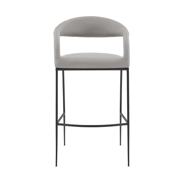 26" Light Gray and Black Faux Leather and Iron Low Back Counter Height Bar Chair - Image 2