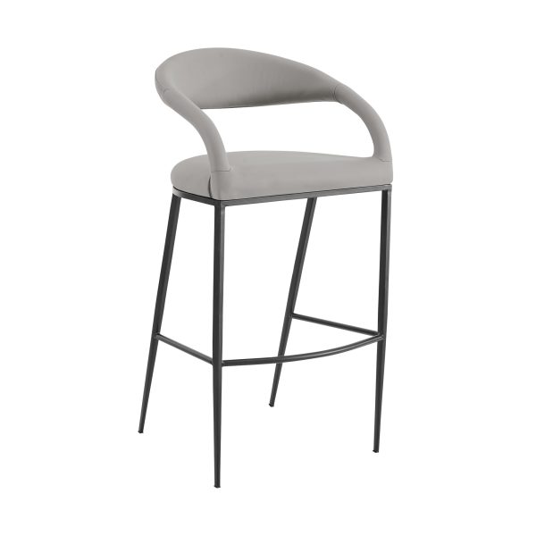 30" Light Gray and Black Faux Leather and Iron Low Back Bar Height Bar Chair - Image 3