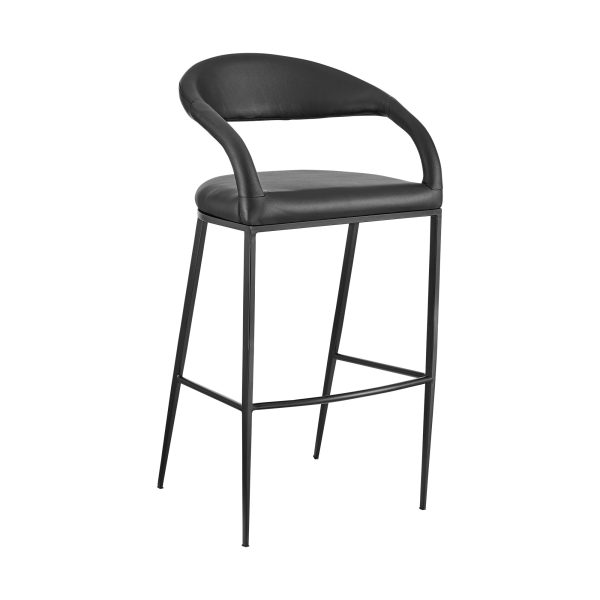 30" Black Faux Leather and Iron Low Back Bar Height Bar Chair - Image 3