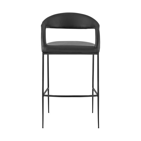 30" Black Faux Leather and Iron Low Back Bar Height Bar Chair - Image 2