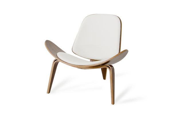 35" White And Brown Leather Side Chair