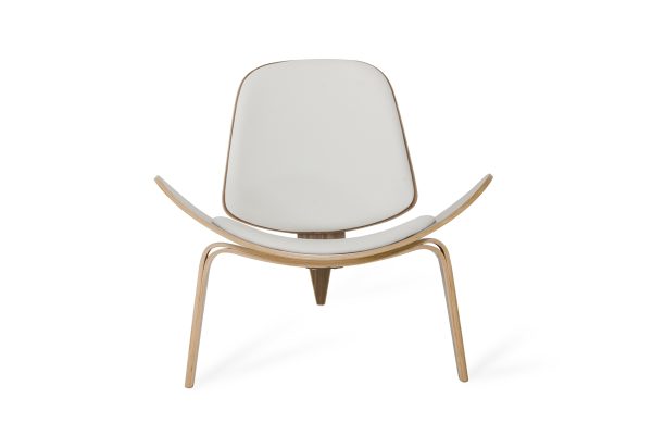 35" White And Brown Leather Side Chair - Image 2