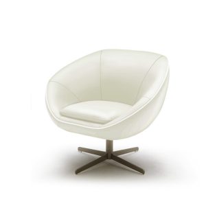 31" White And Brown Leather Arm Chair