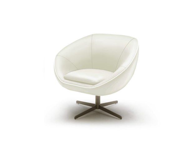 31" White And Brown Leather Arm Chair