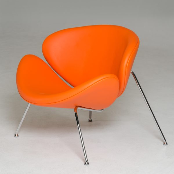 31" Orange And Silver Leather Side Chair - Image 3
