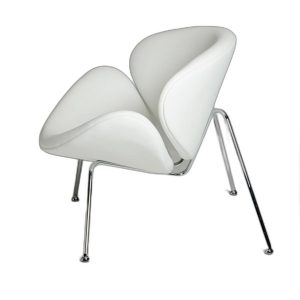 31" White And Silver Leather Side Chair