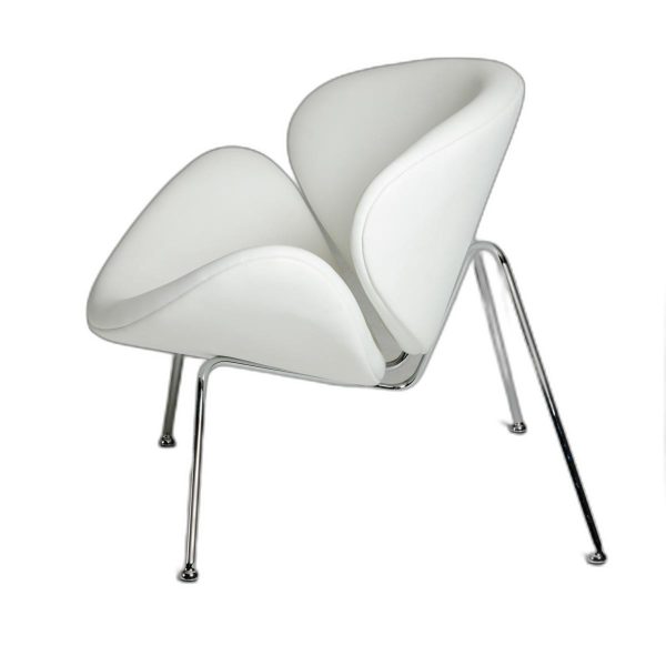 31" White And Silver Leather Side Chair