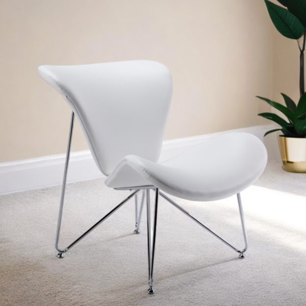 28" White And Silver Upholstered Butterfly Chair - Image 2
