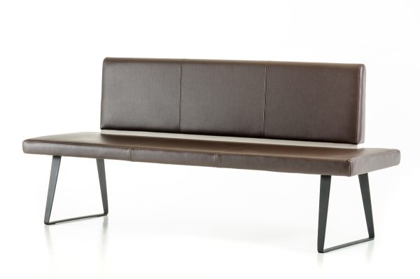 79" Brown and Black Upholstered Faux Leather Bench - Image 2
