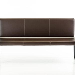 79" Brown and Black Upholstered Faux Leather Bench