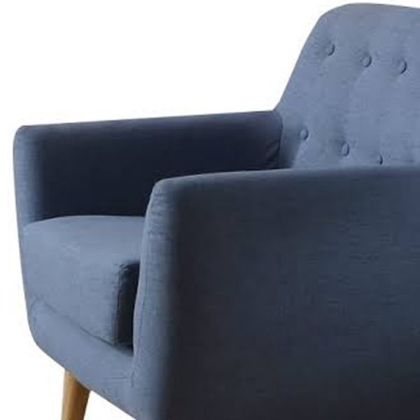 35" Blue and Brown Linen Arm Chair - Image 2