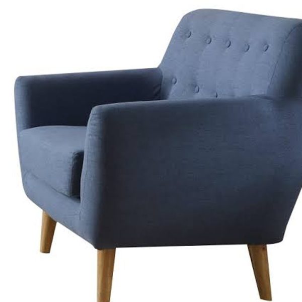 35" Blue and Brown Linen Arm Chair - Image 3