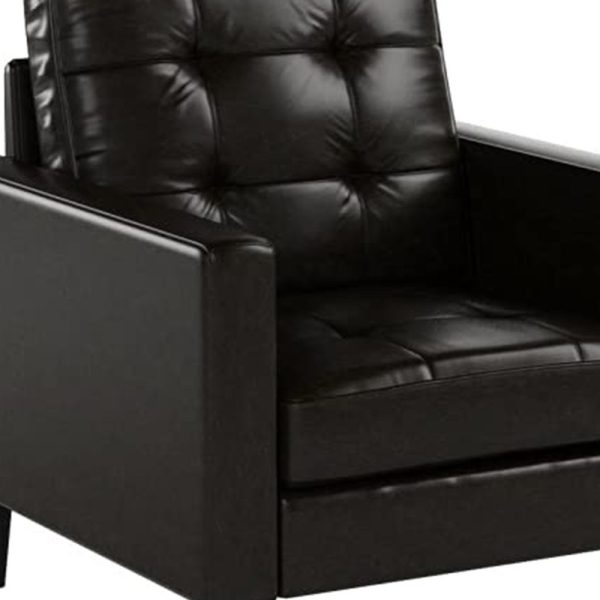 30" Espresso and Black Faux Leather Arm Chair And Toss Pillow - Image 3