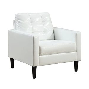 30" White and Black Faux Leather Arm Chair And Toss Pillow