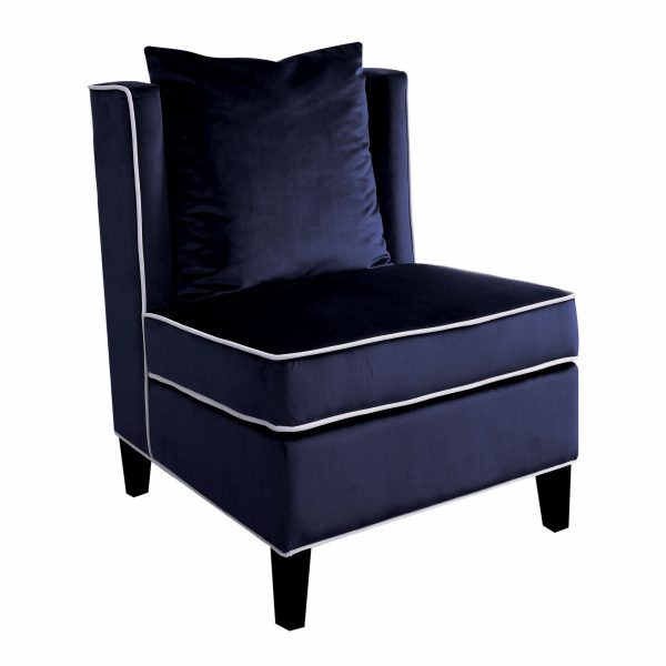 29" Dark Blue and Black Velvet Slipper Chair And Toss Pillow