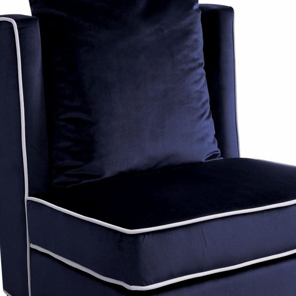 29" Dark Blue and Black Velvet Slipper Chair And Toss Pillow - Image 2