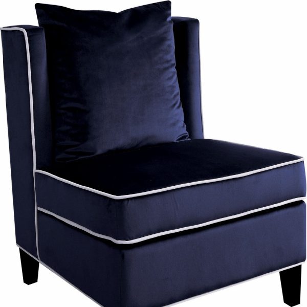 29" Dark Blue and Black Velvet Slipper Chair And Toss Pillow - Image 3