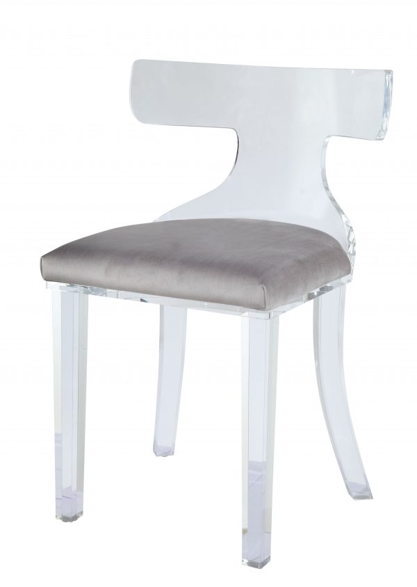 20" Gray and White Velvet Side Chair