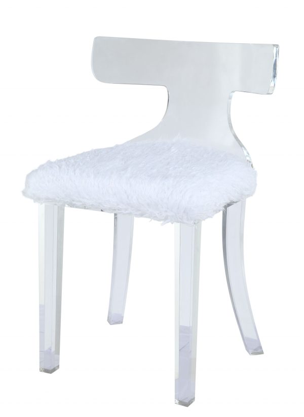 20" White Faux Fur Side Chair