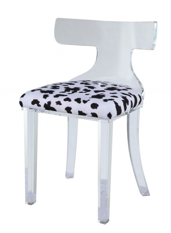 20" White Velvet Animal Print Side Chair