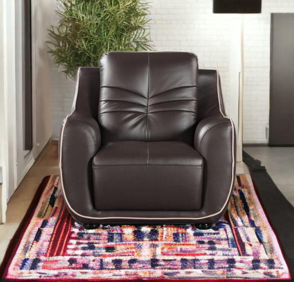 Leather Match Solid Color Flared Arms Club Chair Brown Legs - Image 2