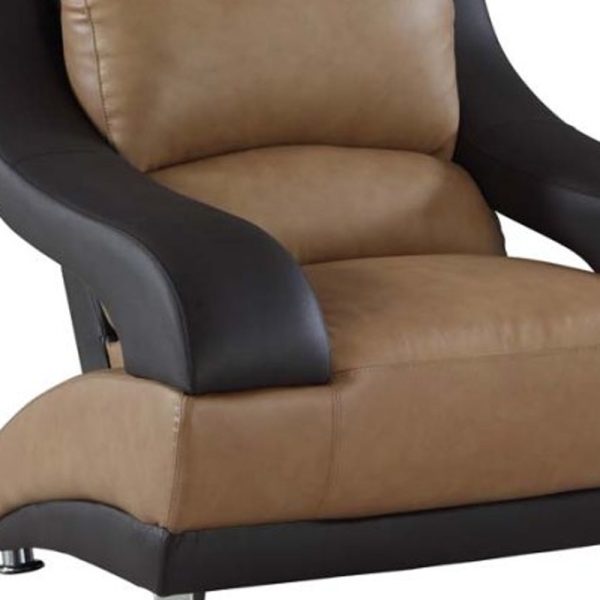 40" Beige And Black And Silver Genuine Leather Arm Chair - Image 2