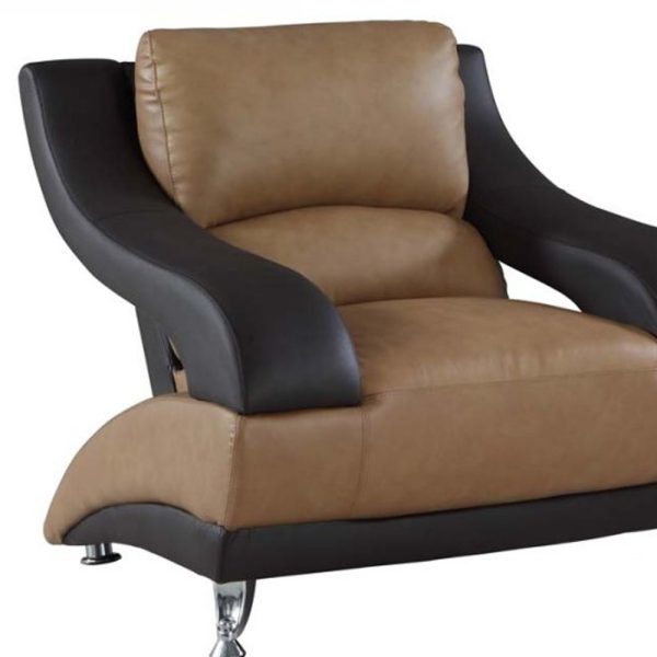 40" Beige And Black And Silver Genuine Leather Arm Chair - Image 3