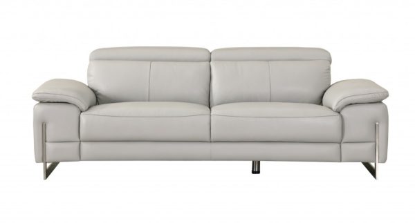 87" Light Gray Italian Leather Sofa With Silver Legs - Image 3