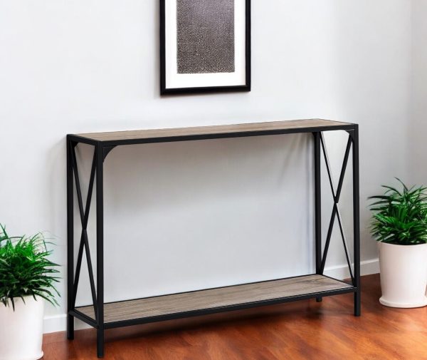 48" Taupe and Black Console Table With Shelves