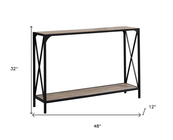 48" Taupe and Black Console Table With Shelves - Image 3
