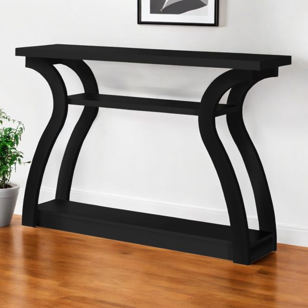 47" Black Floor Shelf Console Table With Shelves