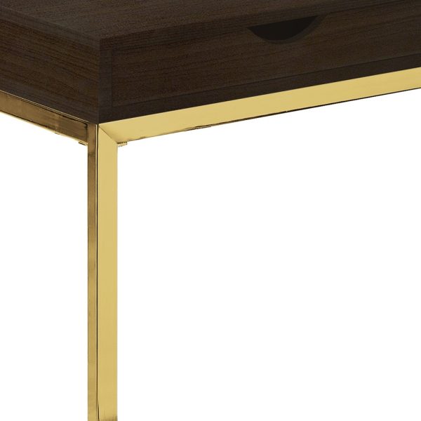 10.25" X 15.75" X 24.5" Cappuccino Finish And Gold Laminated Drawer Accent Table - Image 2