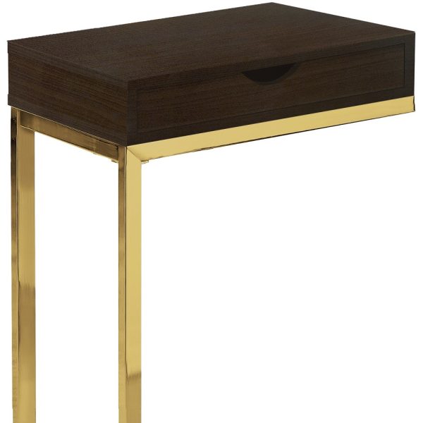 10.25" X 15.75" X 24.5" Cappuccino Finish And Gold Laminated Drawer Accent Table - Image 3