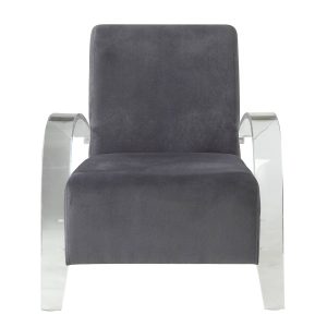 30" Charcoal and Champagne Velvet Arm Chair