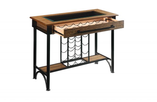 19" X 53" X 41" Walnut Black Metal Wood Glass Bar Table - Image 3