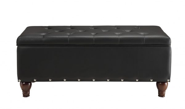 18" Black and Brown Upholstered Faux Leather Bench with Flip top