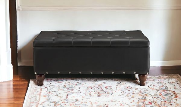 18" Black and Brown Upholstered Faux Leather Bench with Flip top - Image 2