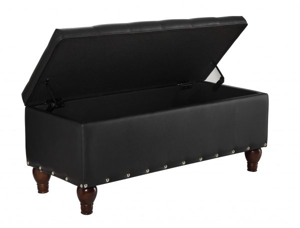 18" Black and Brown Upholstered Faux Leather Bench with Flip top - Image 3