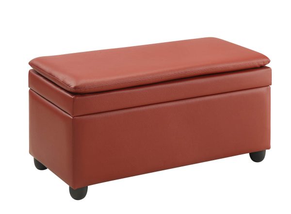 19" Wine and Black Upholstered Faux Leather Bench with Flip top
